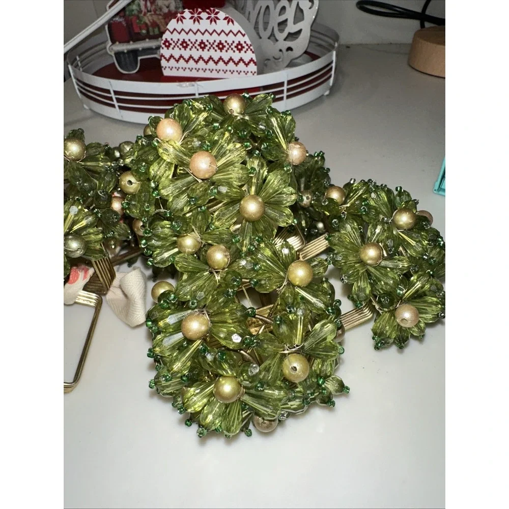 Pomegranate Fern And Gold Leaf Napkin‎ Rings Set Of 8